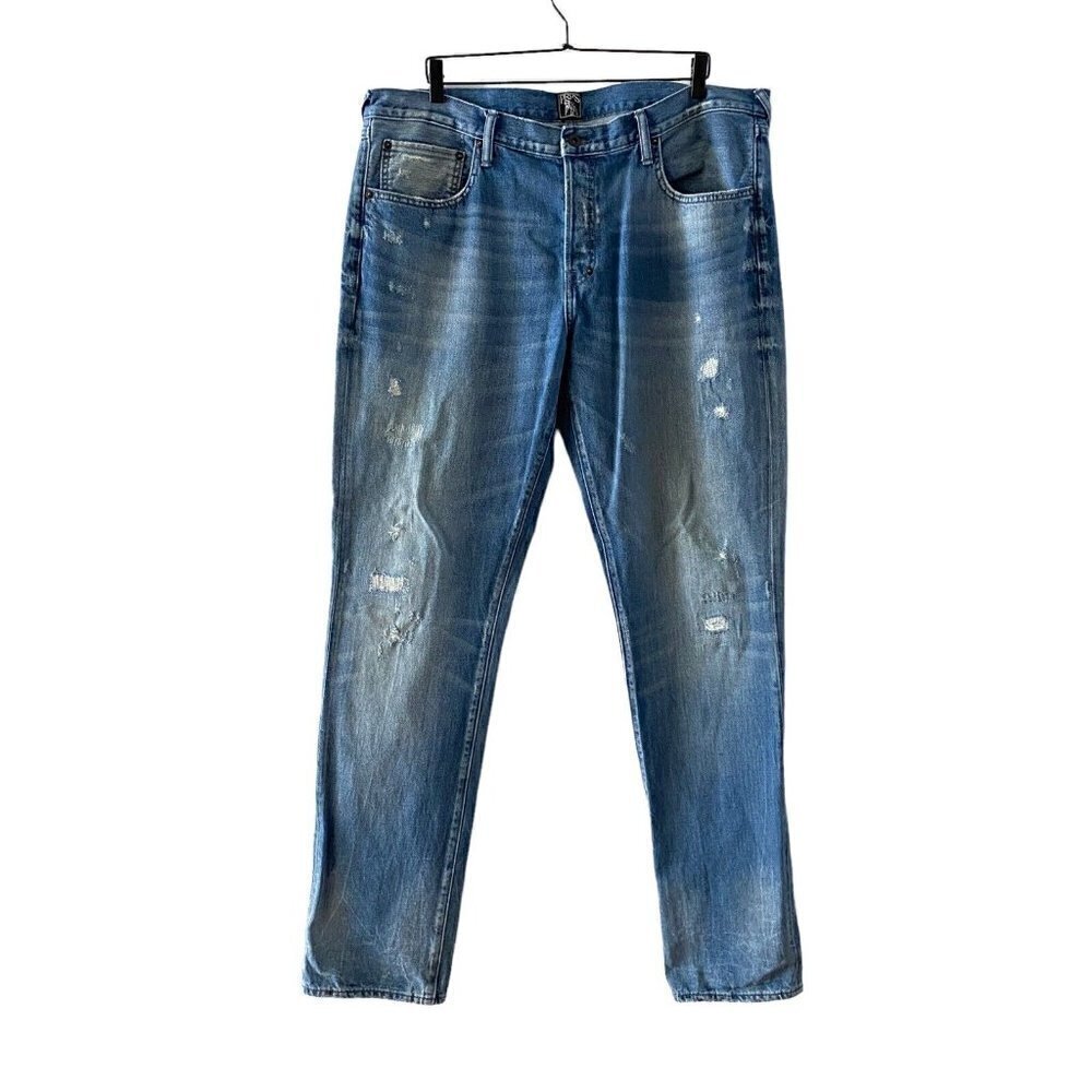 PRPS Demon Buttonfly Straight Fit Jeans Indigo Distressed Denim Men 40 x 36 Long